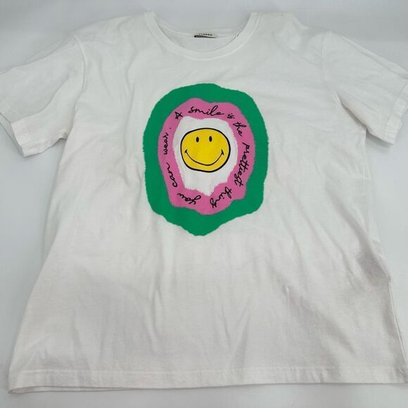 SANDRO Smiley-face Print T-shirt In White Size Medium - Picture 3 of 9